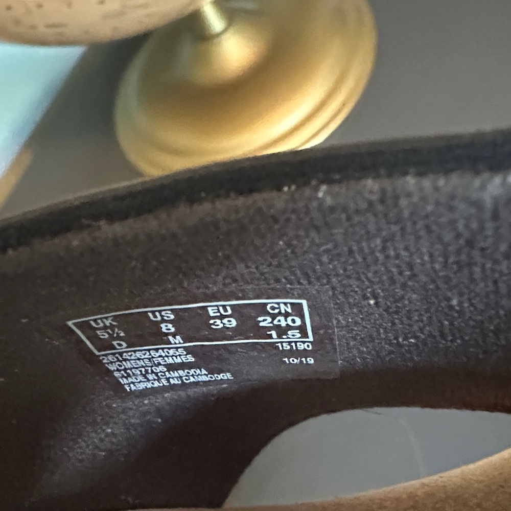 Clarks Black Leather Wedges with Tan Woven Heel - Picture 3 of 5